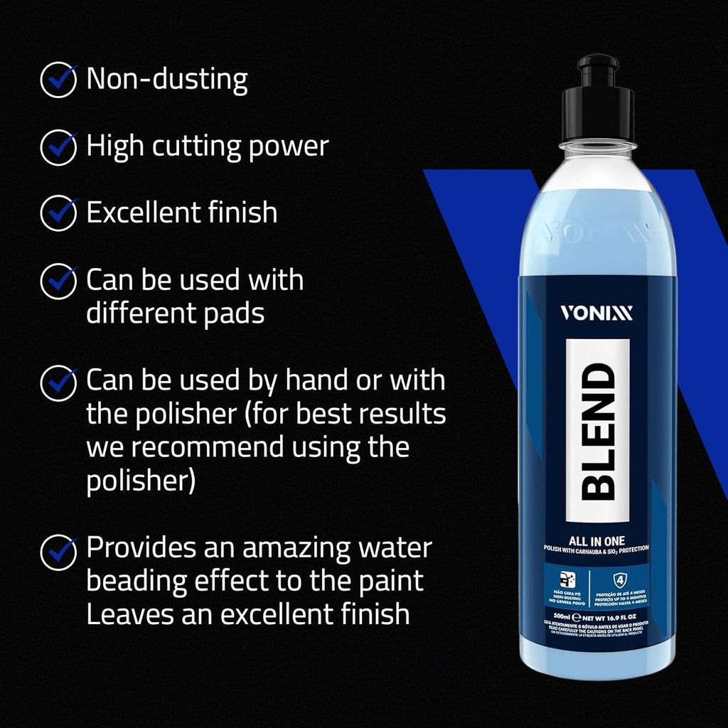 Blend todo en uno | Compuesto de pulido de un solo paso para un acabado impecable y una protección duradera | Brillo de carnauba y resistencia a la cerámica SiO2 | Hasta 4 meses | 17.8 onzas