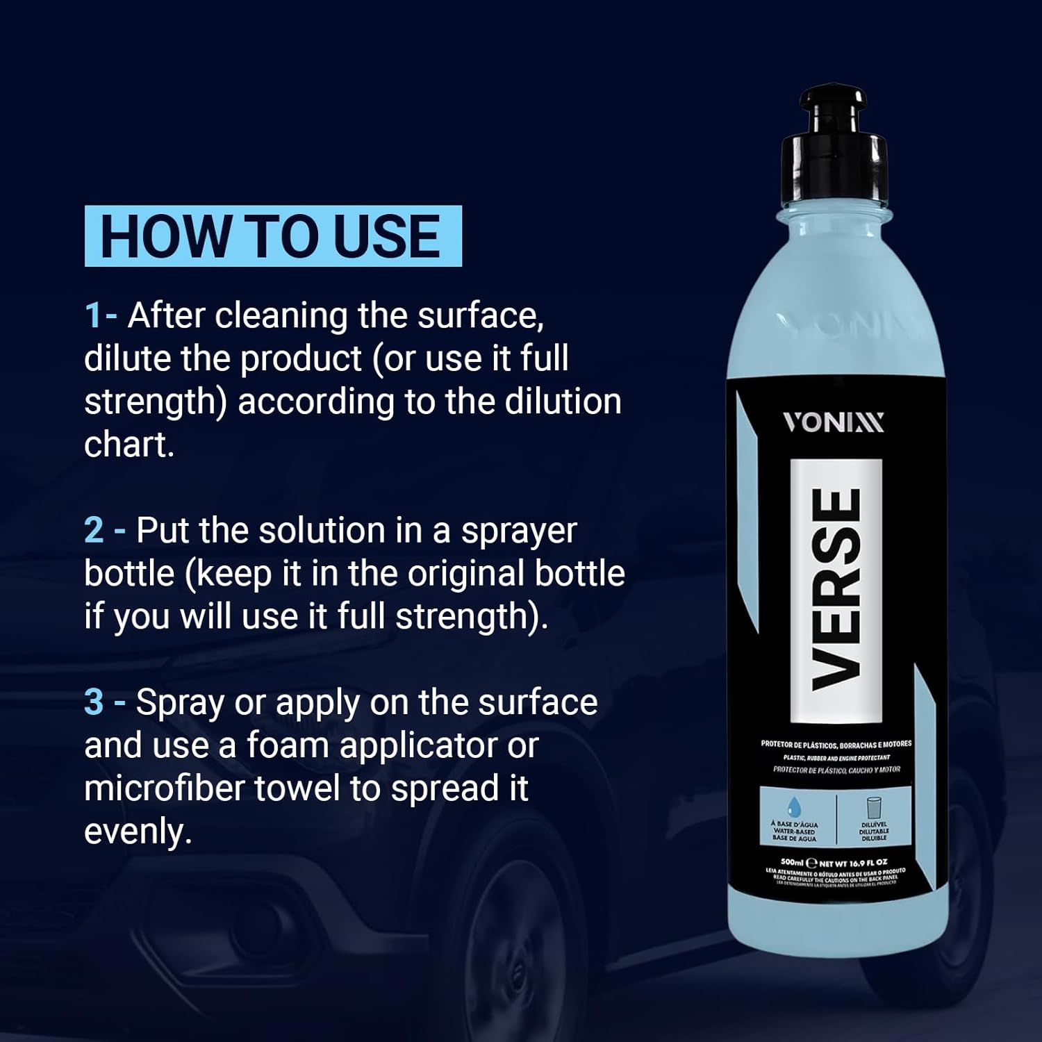 Verse - Protector de superficie para automóvil multiusos para plástico y goma, restauración y protección de superficies interiores y exteriores, concentrado, a base de agua, 16.8 onzas líquidas